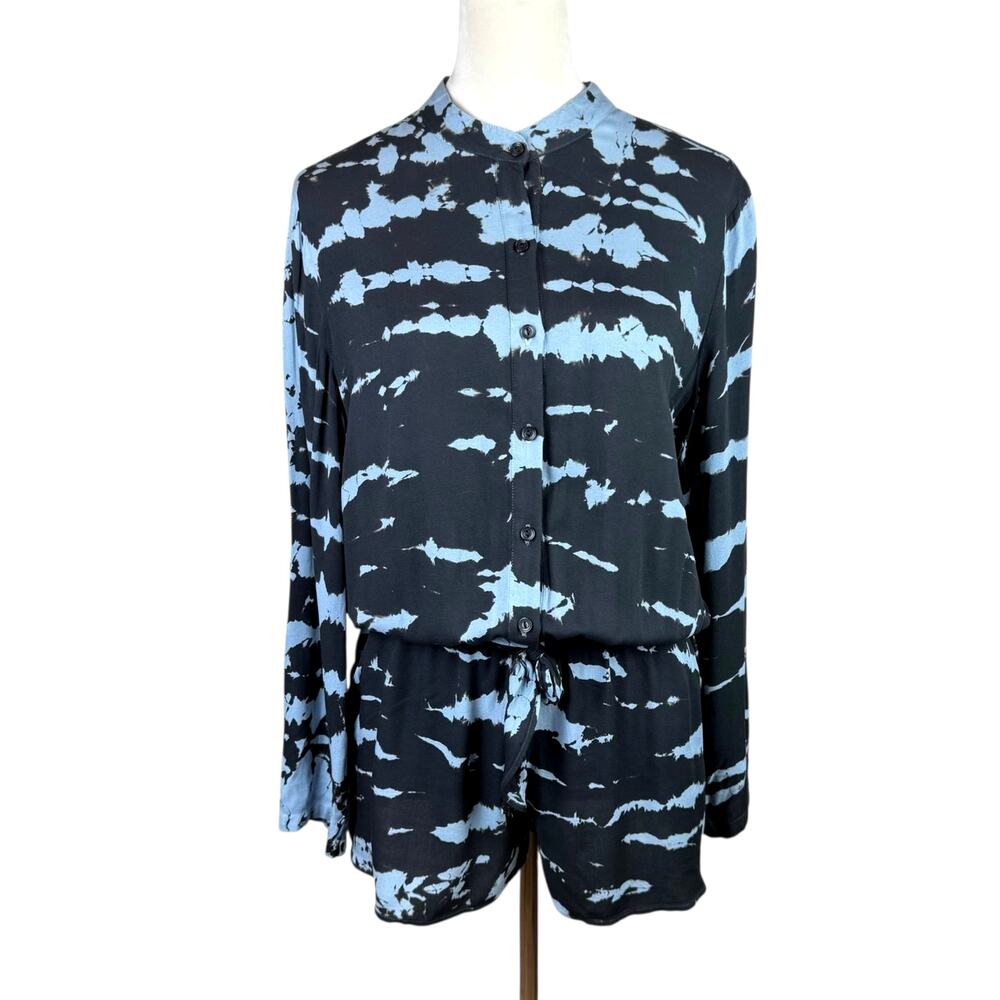 Young Fabulous & Broke Black & Gray Tie Dye Long Sleeve Button Front Romper